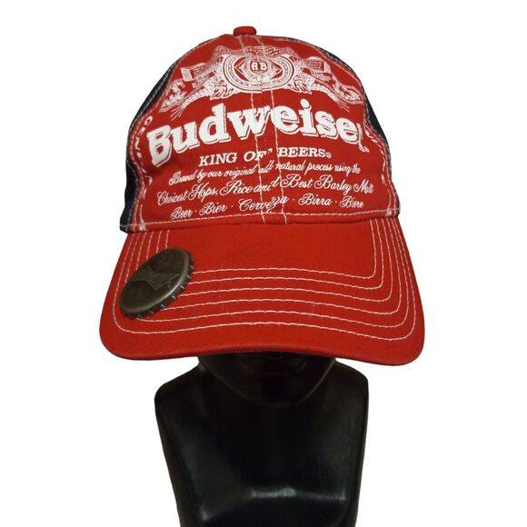 Anheuser Busch Budweiser Beer Hat Red White and Blue Adjustable Strap back - Picture 1 of 12